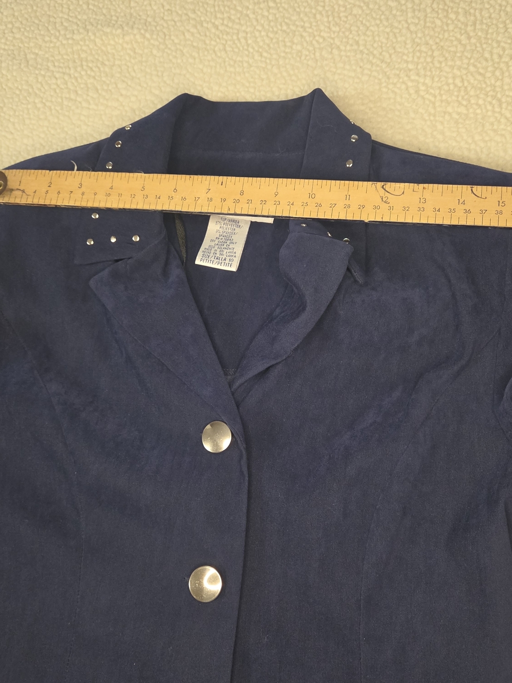 Women's Navy Button-Front Jacket with Studded Collar Size 10 P NWT - Picture 5 of 7